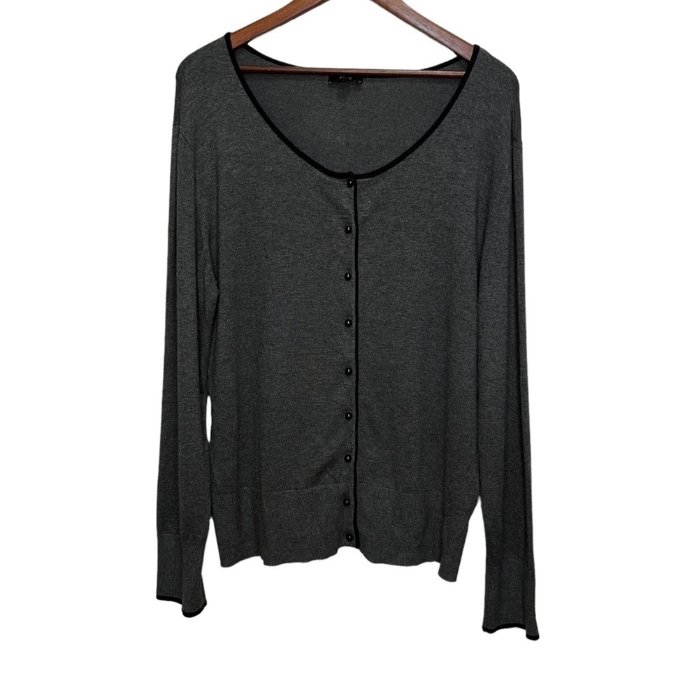 CHIC by Jacob Grey Button Up Scoop Neck Cardigan Sweater Size XL